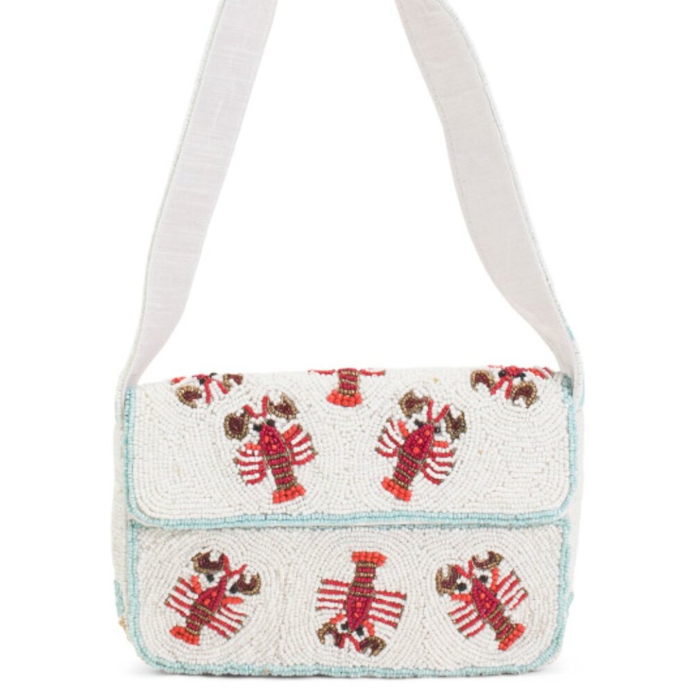 NWT Lobster Motif All Over Hand Beaded Shoulder Bag
